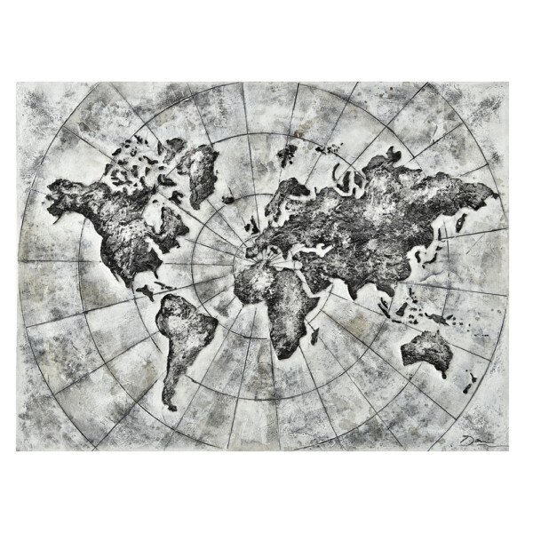World Map: Oil Painting With Frame: (90x120x2.2)cm