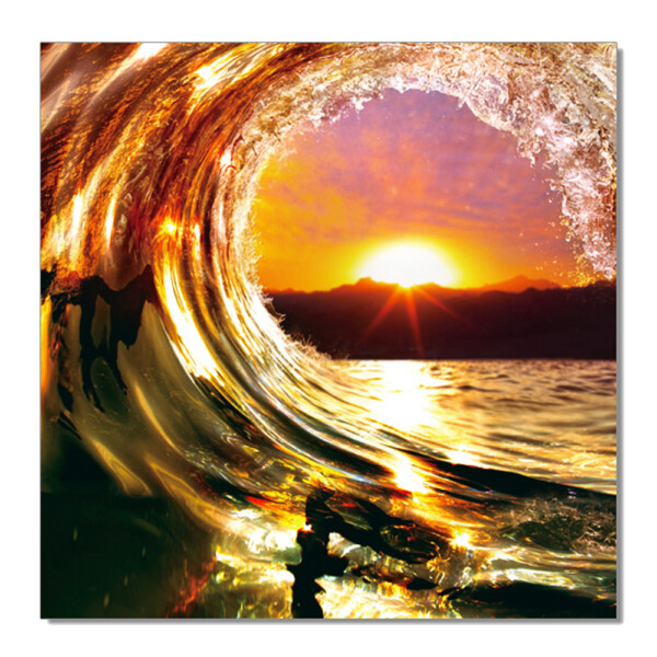 Ocean Waves sunrise: Printed Painting + Frame: (100x100)cm