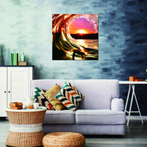 Ocean Waves sunrise: Printed Painting + Frame: (100x100)cm