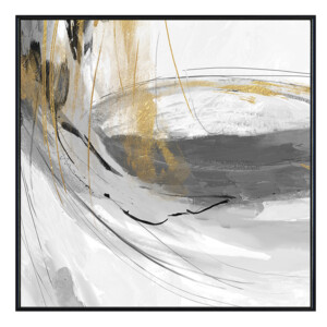 Gold/Grey Abstract: Oil/Printed Painting With Frame: (30x30x3.5)cm