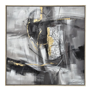 Black/Gold Splash: Oil Painting With Frame: (80x80x2.2)cm