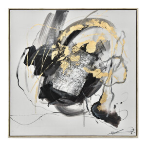 Gold/Black Splash: Oil Painting With Frame: 80x80x2.2cm