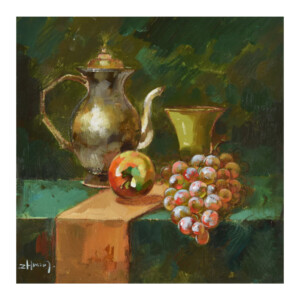 Fruit/Wine: Oil Painting With Frame: 60x60x2.2cm