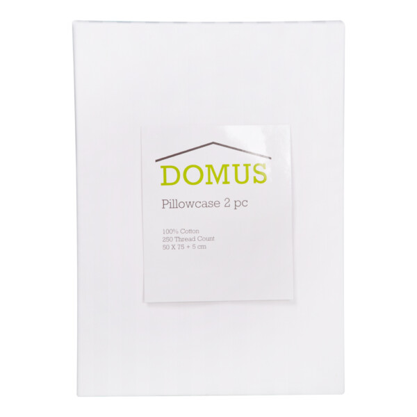 Domus: Pillow Case Set: 2pc, 250TC-100% Cotton: CST-1.0 Stripes (50x75)cm, White