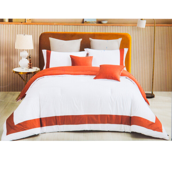 Domus: King Comforter Set: 7pcs: (240x260)cm, White and Orange