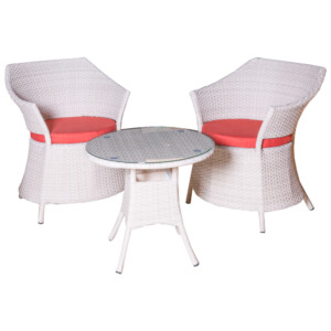 Rattan Furn Set: Outdoor Round Table (Glass Top) + 2-Arm Chairs Ref.TG0148T
