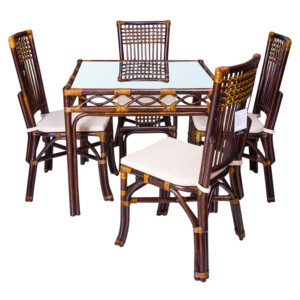 Rattan Furn: Maackia Dining Table-Glass Top(90x90x77cm)#1264 + 4 Macao Side Chairs #0332