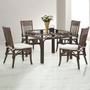 Rattan Furn: Maackia Dining Table-Glass Top(90x90x77cm)#1264 + 4 Macao Side Chairs #0332