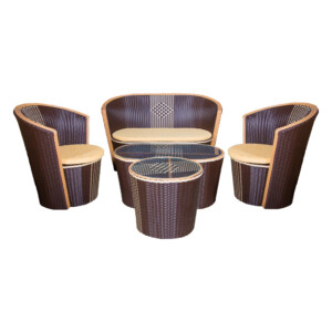 Rattan Furniture: Apolo 211 Outdoor 4-Seater Sofa Set (2+1+1) + Coffee Table +End Table, Dark Brown