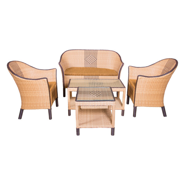 Rattan Furniture: Memble 211 Outdoor 4-Seater Sofa Set + Coffee Table +end table (2+1+1+C/T), Light Brown