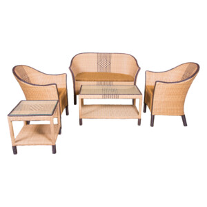 Rattan Furniture: Memble 211 Outdoor 4-Seater Sofa Set + Coffee Table +end table (2+1+1+C/T), Light Brown