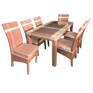 Rattan Furn: Rectangle Dining Table + 6 Dining Chairs: Ref.CRB 04
