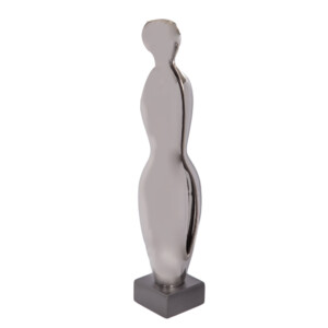 DOMUS: Abstract Sculpture With Base, Silver/Black; 17inch #S18172