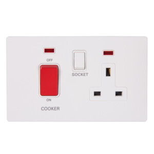 Cooker Control Unit with 13A Socket & Indicators; 45A, 250V , White