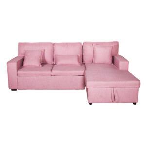 Linen Fabric Corner Sofa With Pull Out Bed, Right, Pink