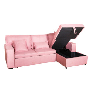 Linen Fabric Corner Sofa With Pull Out Bed, Right, Pink