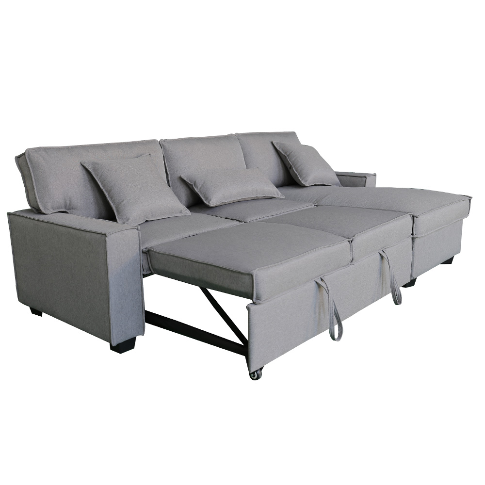 Linen Fabric Corner Sofa With Pull Out