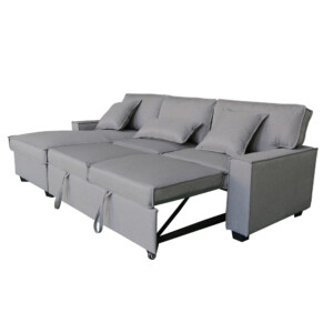 Linen Fabric Corner Sofa With Pull Out Bed, Left, Grey