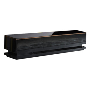 Wooden TV Cabinet, Glossy Black/Rose Gold