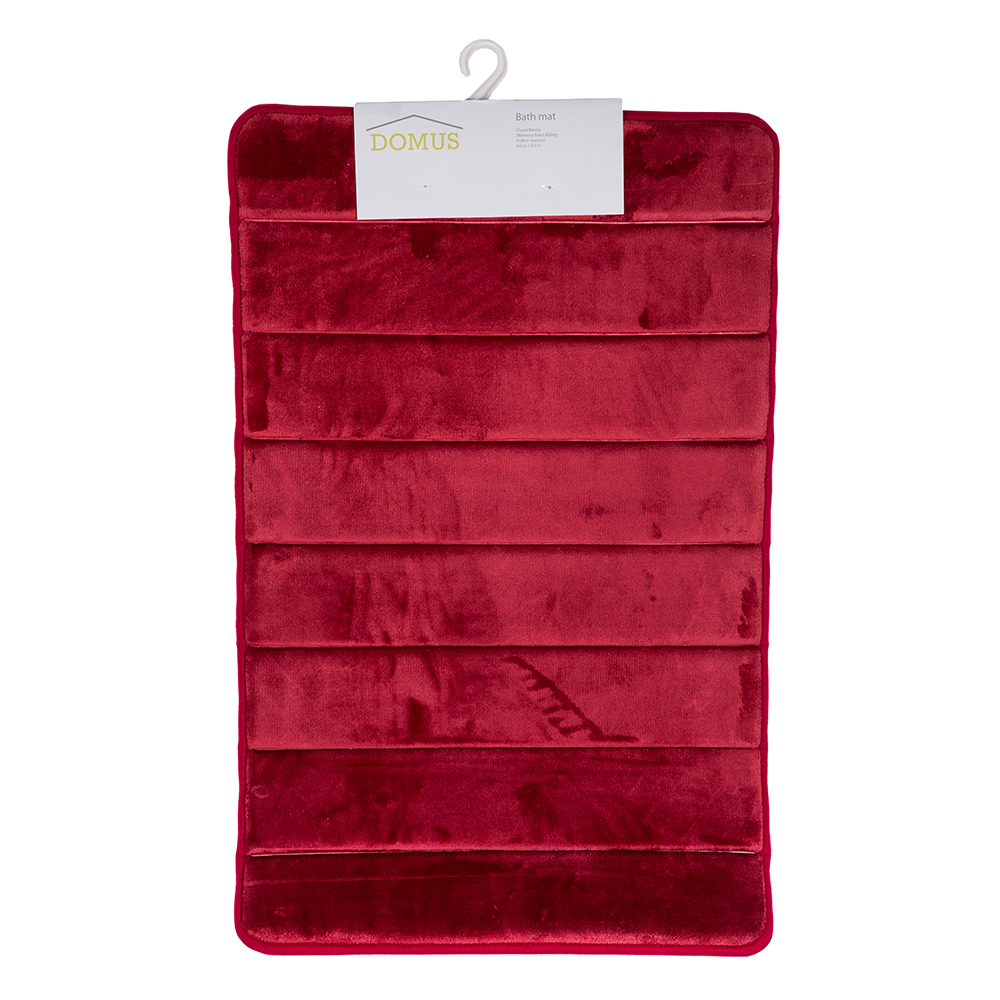 Coral Fleece Memory Foam Bath Mat: (80x50)cm, Red