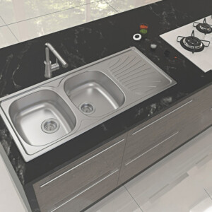 Stainless Steel Inset Kitchen Sink: DB/SD,(116x50)cm,+Waste