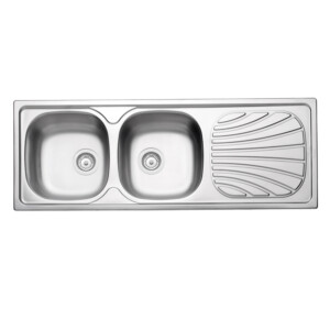 Stainless Steel Inset Double Bowl, Single Drain Kitchen Sink with Waste