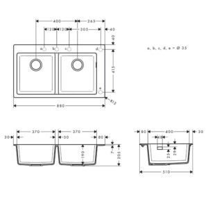 Hansgrohe: Built-In Sink, Double Bowl, (37x37)cm; Concrete Grey