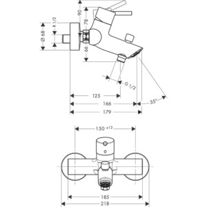 Hansgrohe Talis S2: Bath Mixer: S/L,C.P,W/Type #32440