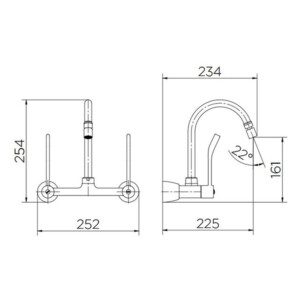 Docol: Benefit: Wall-Mount High Spout Sink Mixer-Two Handles; Single Lever Chrome Plated