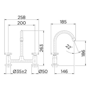 Docol: Trio Deck-Mounted Kitchen Mixer, Pillar Type Chrome Plated