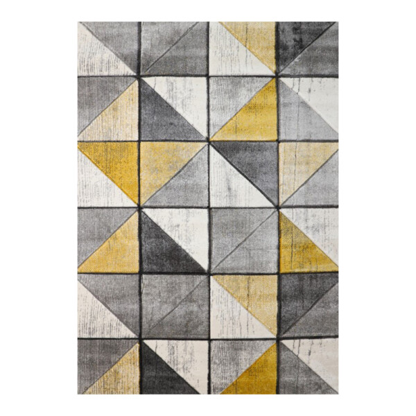 Aura Abstract-Art-Style Pattern Carpet Rug, (80x150)cm, Yellow/Grey