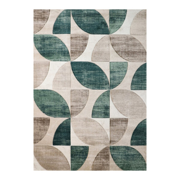 Aura Abstract Leaf Pattern Carpet Rug, (80x150)cm, Green/Grey