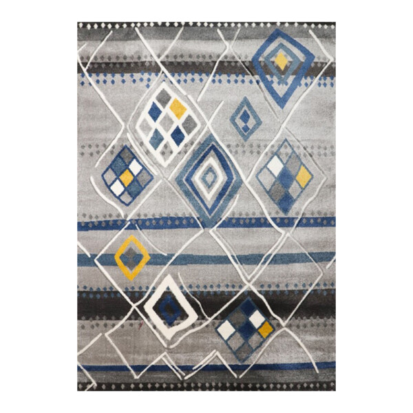 Aura Diamond/Striped Pattern Carpet Rug, (160x230)cm, Blue/Grey