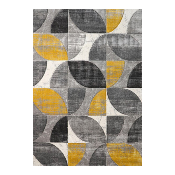 Aura Textured Triangle leaf Pattern Carpet Rug, (200x290)cm, Yellow/Black/Grey