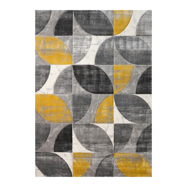 Aura Textured Triangle leaf Pattern Carpet Rug, (300x400)cm, Yellow/Black/Grey