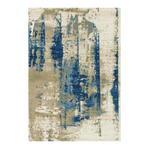 Cashmere Merino Blue/Grey Patterned Carpet  Rug, (80x150)cm