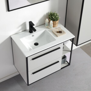 Ojans: Bathroom Furniture Set: Vanity Cabinet + Ceramic Basin, Matt Grey
