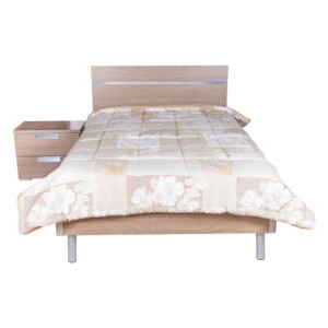 Wood Bed + Night Stand, (120x190)cm, Dark Oak/White