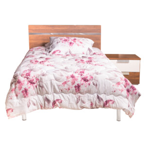 Wood Bed + Night Stand, (120x190)cm, Walnut/White