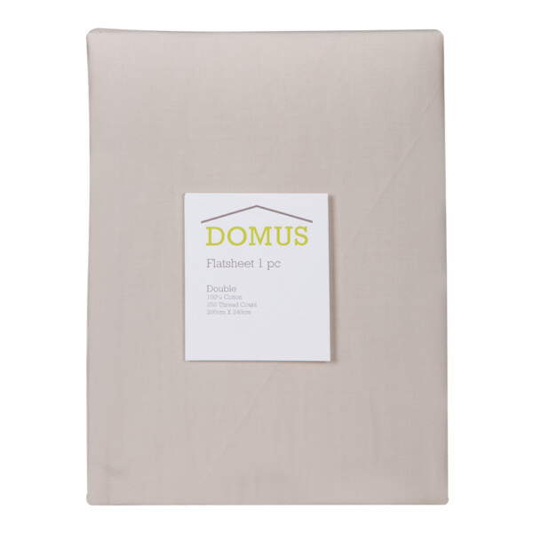 Domus: Flat Double Bed Sheet, 250T 100% Cotton; (200x240)cm, Stone