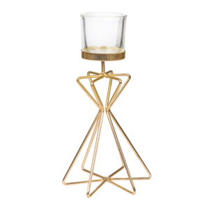 Glass Candle Holder With Metal Stand, (12.7x10.6x24.5)cm, Gold