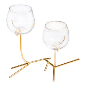 Glass Candle Holder With Metal Stand, (19x19x22)cm, Gold