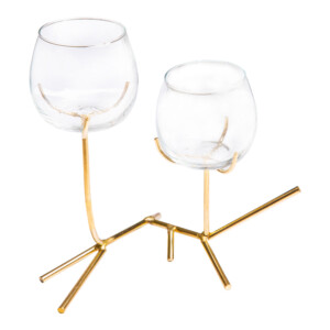 Glass Candle Holder With Metal Stand, (19x19x22)cm, Gold