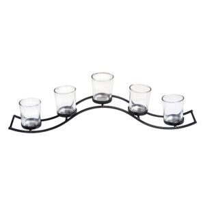Glass Candle Holder With Metal Stand, (48x7x14.1)cm, Black
