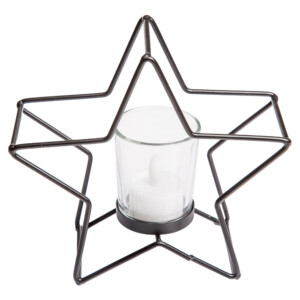 Glass Candle Holder With Metal Stand, (17.5x7x16.5)cm, Black