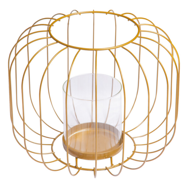 Metal Lantern With Glass, (25x25x20)cm, Matt Gold