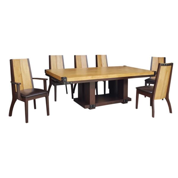 Crown Dining Table- Wooden Top (220x110)cm + 6 Side Chairs + 2 Arm Chairs