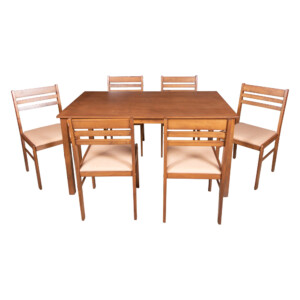 Dining Table (140x80x73.5)cm Wood Top + 6 Velvet Side Chairs, Light Brown