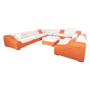 Fabric Corner Sofa(2+1+CN+2+2) +Ottoman, Orange/Beige