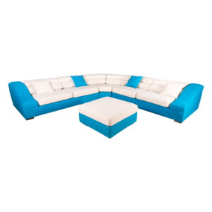 Fabric Corner Sofa(2+CN+2) + Ottoman, Beige/Blue